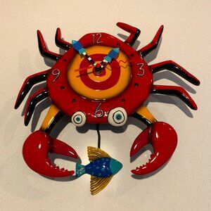 Hand Crafted Crab Clock with Fish Pendulum Designed by Michelle Allen